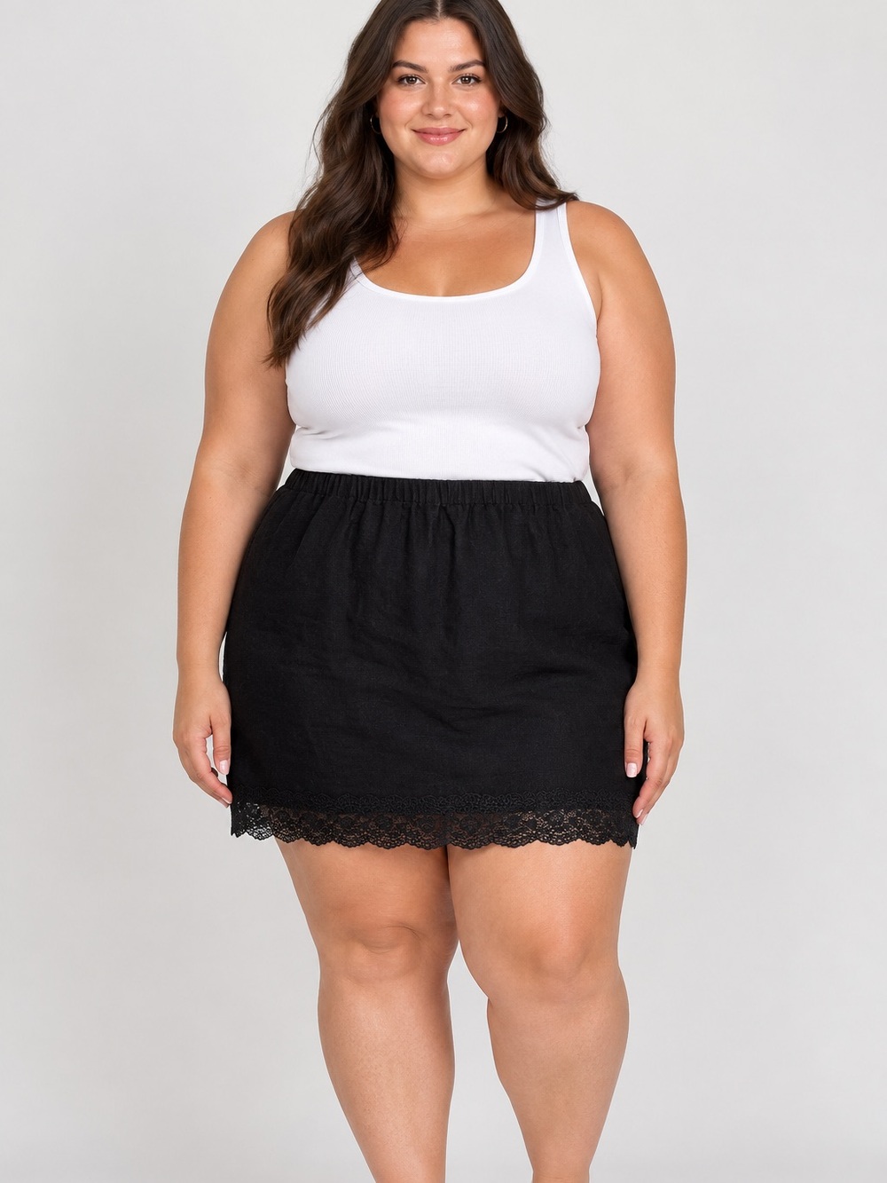 A New Day Women’s Lace Trim Mini Skirt Black Linen Blend Large NWT